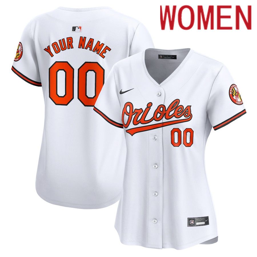 Women Baltimore Orioles Nike White Home Limited Custom MLB Jersey->->